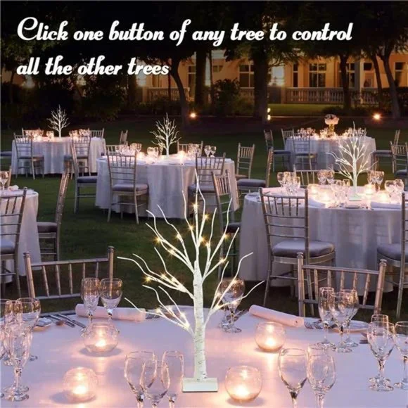 Set of 4 Birch Tree 2Ft Tabletop Christmas Tree with Lights 24 Warm White LED